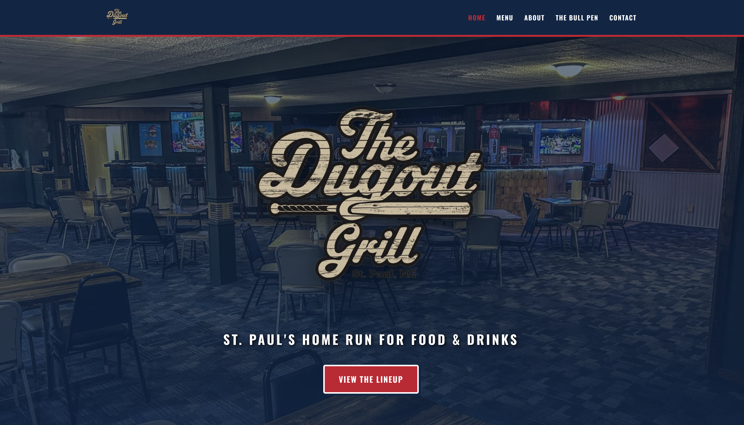 The Dugout Bar & Grill website homepage