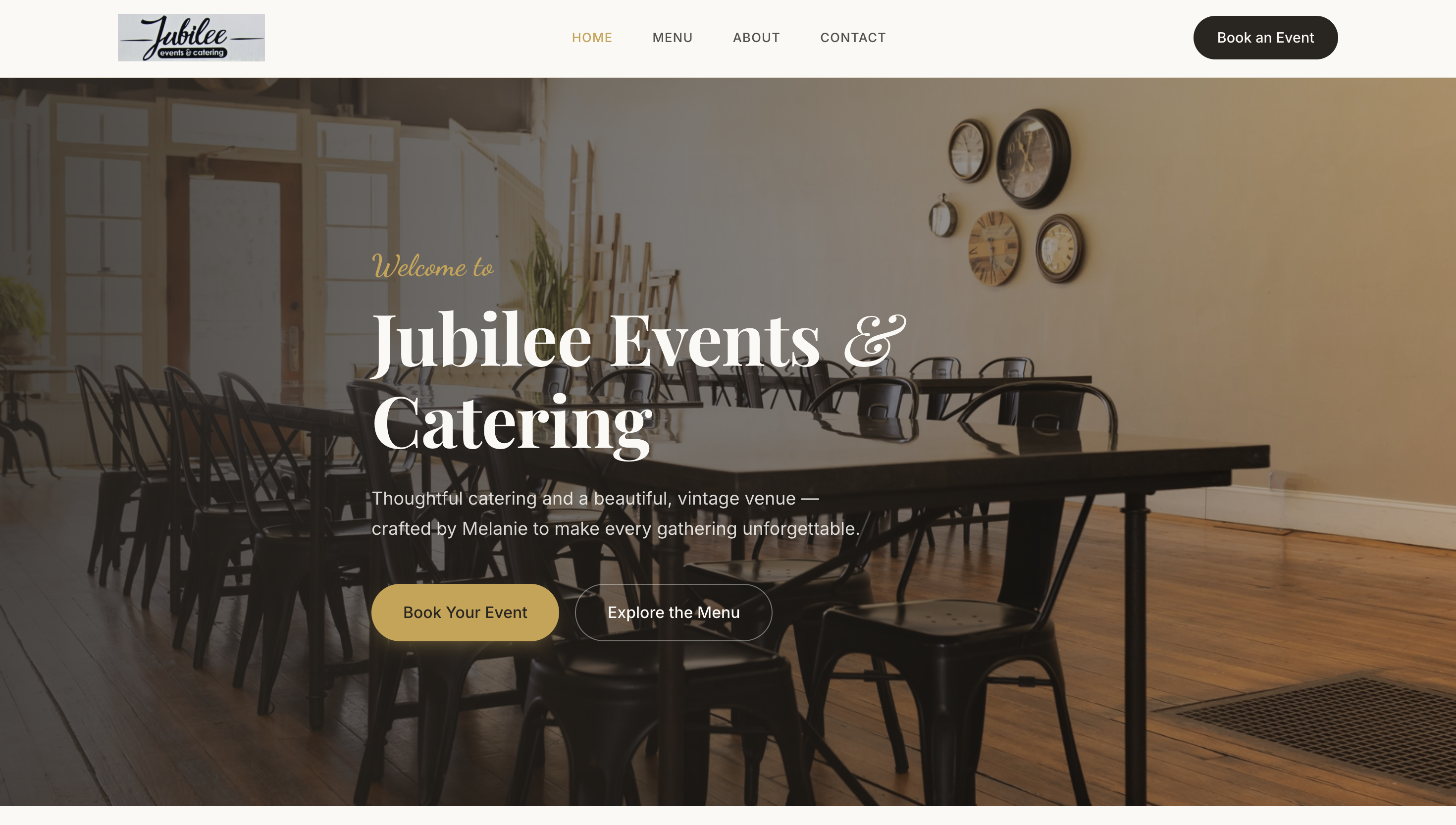 Jubilee Events and Catering website homepage