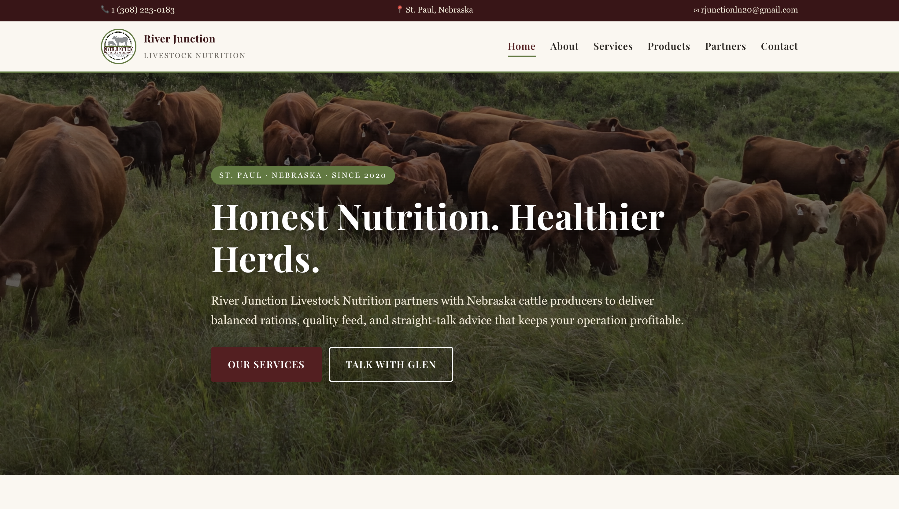 River Junction Livestock Nutrition website homepage